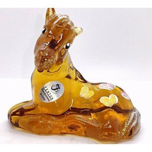 Fenton Art Glass Figurine Horse Colt Amber Glass Animals Hand Painted Signed #